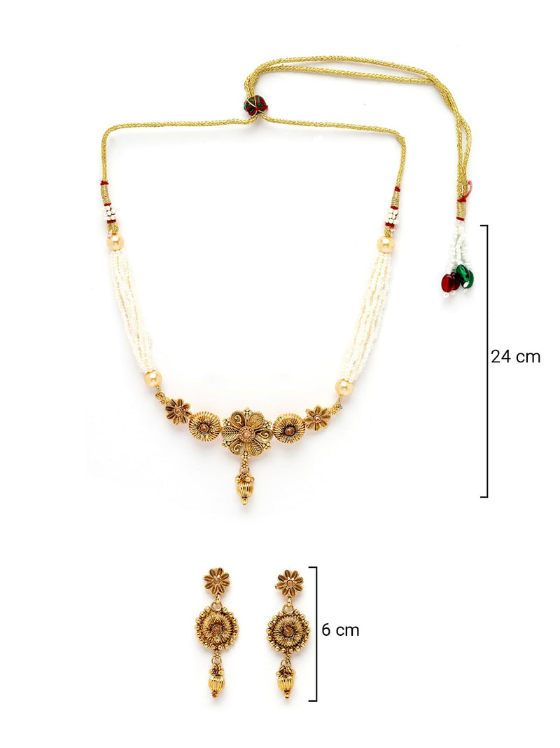 Sukkhi Attractive Gold Plated Gold Beads Copper Choker Necklace Set with Drop Earring | Jewellery Set For Women (NS105536)