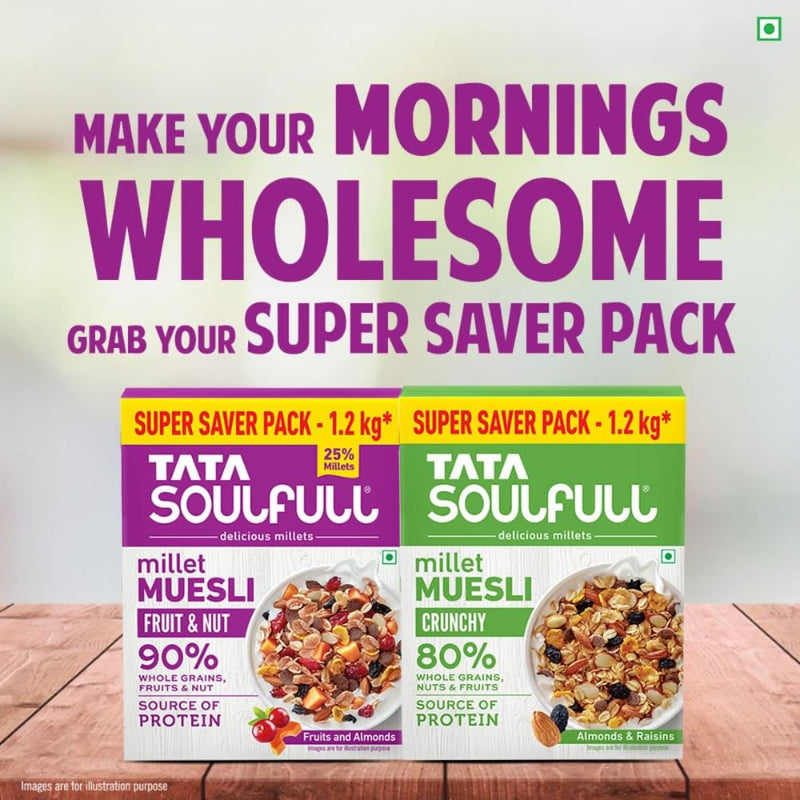 Tata Soulfull Fruit & Nut Millet Muesli, Contains Fruits & Almonds, 400g, Buy 2 Get 1