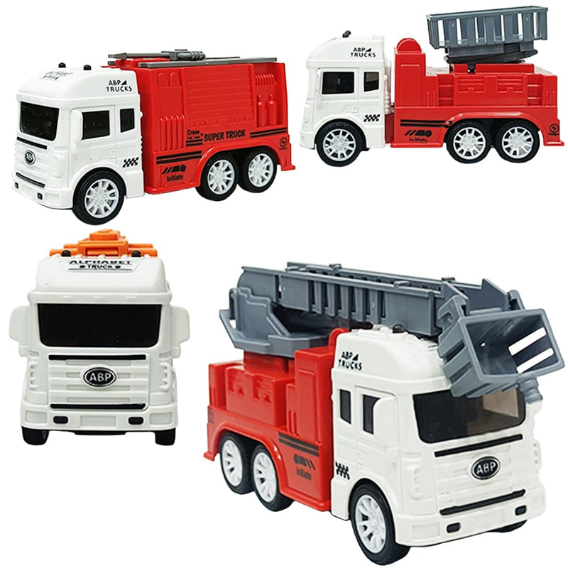 Wembley 4Pcs Set Fire Truck Playset Friction Powered Truck with Tanker Man Lifter Pumper Ladder Truck Fire Rescue Playset Push & Go Fire Fighting Truck Ideal Gift for Kids Age 2 3 4 5