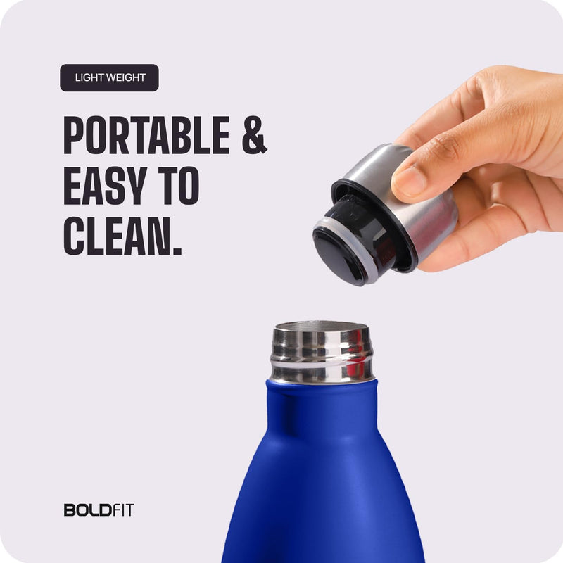 Boldfit Stainless Steel Water Bottle for Men & Women & Kids, Thermos Vacuum Flask Stylish Bottle Made for Keeping Water & Beverages Hot Or Cold Whole Day, Use in Home Office Gym (1000ml, Blue)