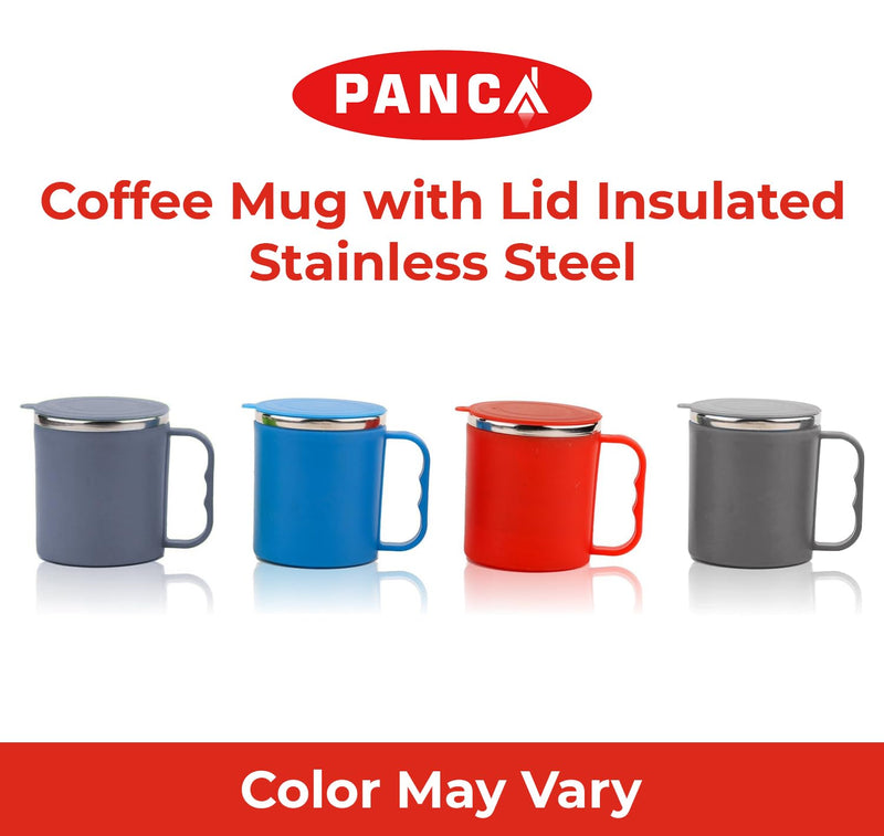 PANCA Coffee Mug with Lid Insulated Stainless Steel for Tea Milk Mug Inner Stylist Double Wall Cup for Home Office Restaurant Use Gift Pack of 1