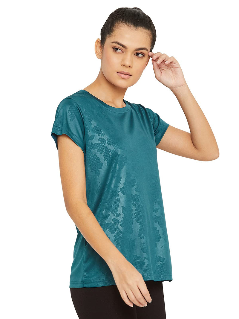 Clovia Women's Polyester Activewear Short Sleeve Sports T-Shirt (AT0124G08_Blue_M)