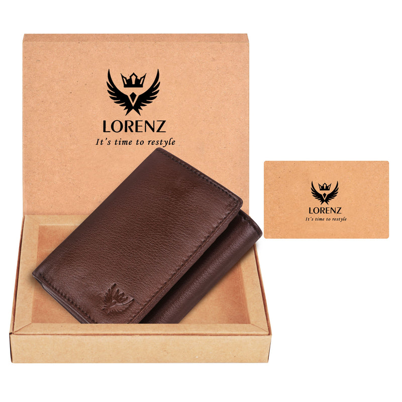 Lorenz TriFold Closure Umber Brown RFID Blocking Leather Wallet for Men with ID Slot