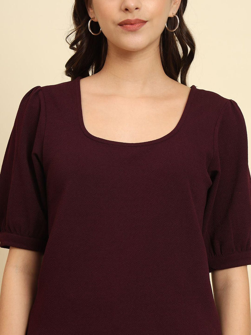 TRENDARREST Burgundy Puff Sleeve Top