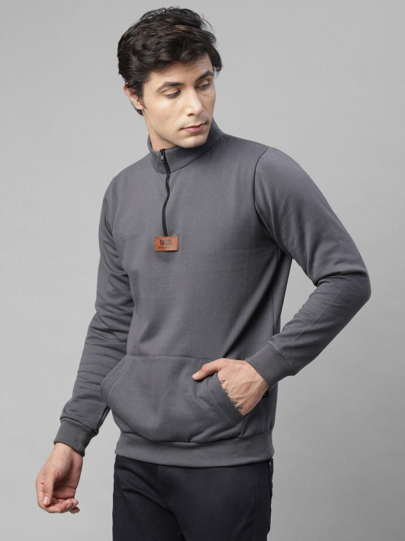 Rigo Fleece Solid Full Sleeves Regular Fit Mens Sweatshirt