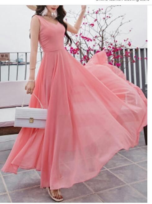 Women's Peach Baddi Georgette Solid Maxi Dresses