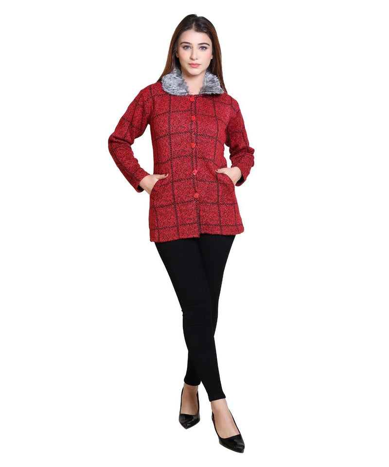 Women's Check Pattern Woolen Winter Coat