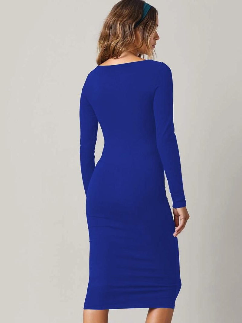 Women's Lycra Solid Full Sleeves Bodycon Midi Dress