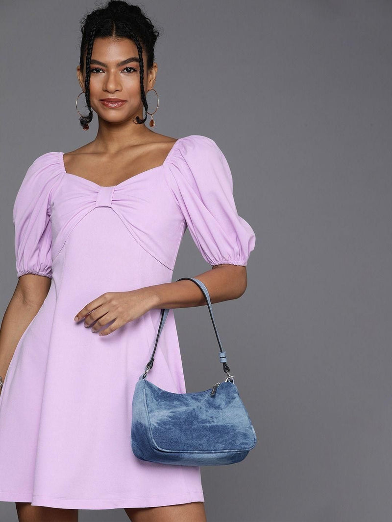 Style Quotient Women Lavender Puff Sleeves Dress