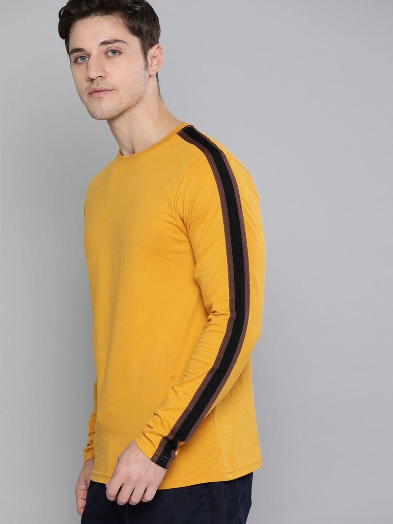 Cotton Solid With Striped Full Sleeves T-Shirt