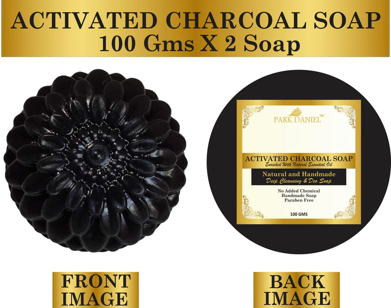 Park Daniel Premium Activated Charcoal Bath Soap Bar-Enriched with Natural Essential Oils For Removes acne and blackheads Combo pack of 2 Soaps of 100 gms(200 gms), Black