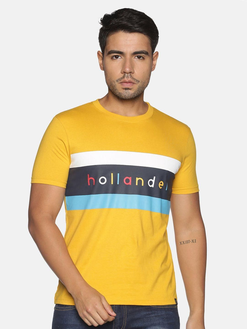 THE HOLLANDER Cotton Half Sleeevs Printed Mens Round Neck T-Shirt