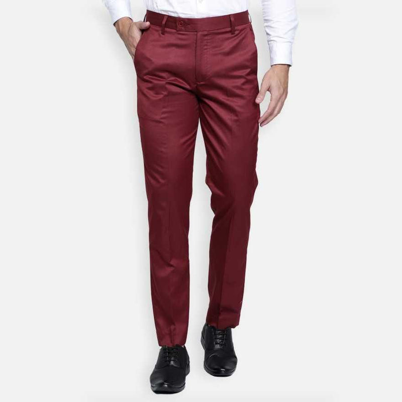 Lycra Blend Solid Regular Fit Mens Formal Trousers