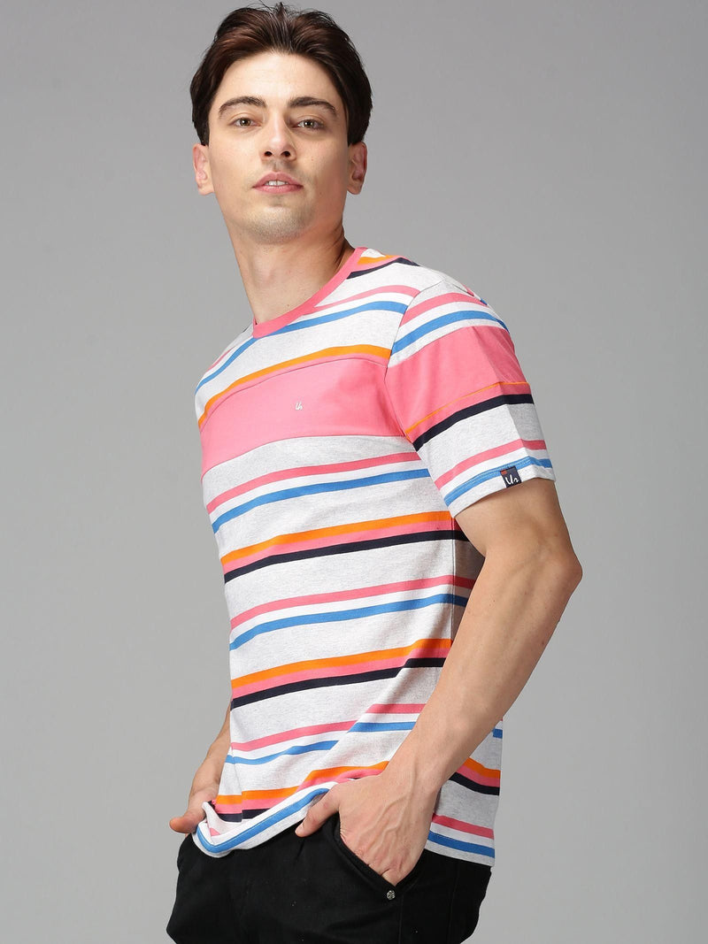 Urgear Cotton Stripes Half Sleeves Round Neck Mens T-shirt