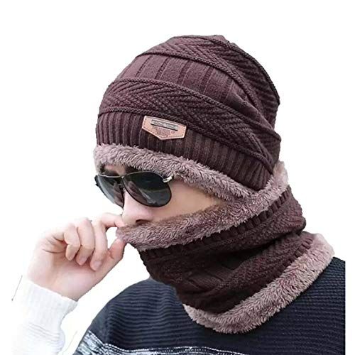 Snow Proof Inside Fur Wool Unisex Beanie Cap with Neck Warmer Winter Hat for Men & Women (Multi Color)