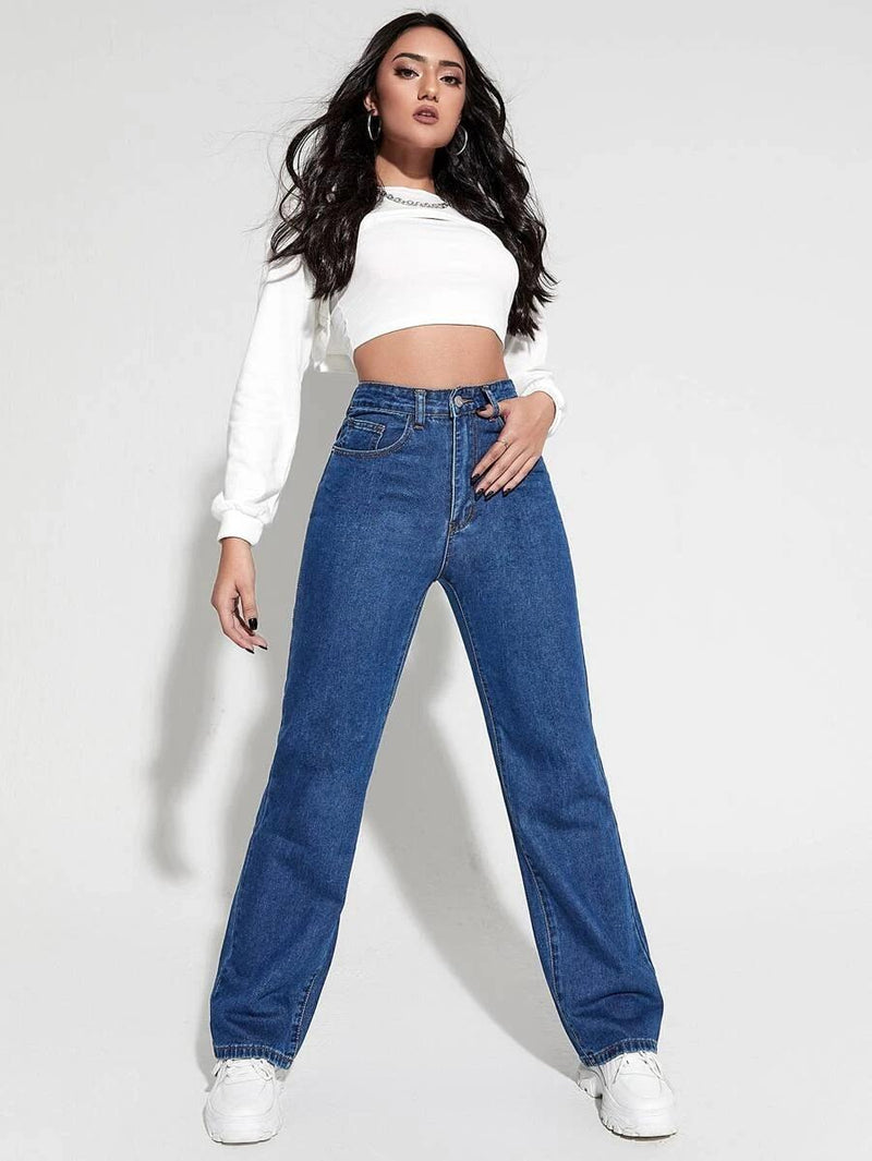 Women's Denim Solid Straight Fit Jeans