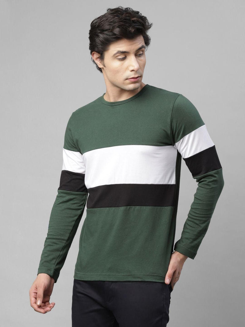 Rigo Cotton Color Block Full Sleeves Mens Round Neck T-Shirt