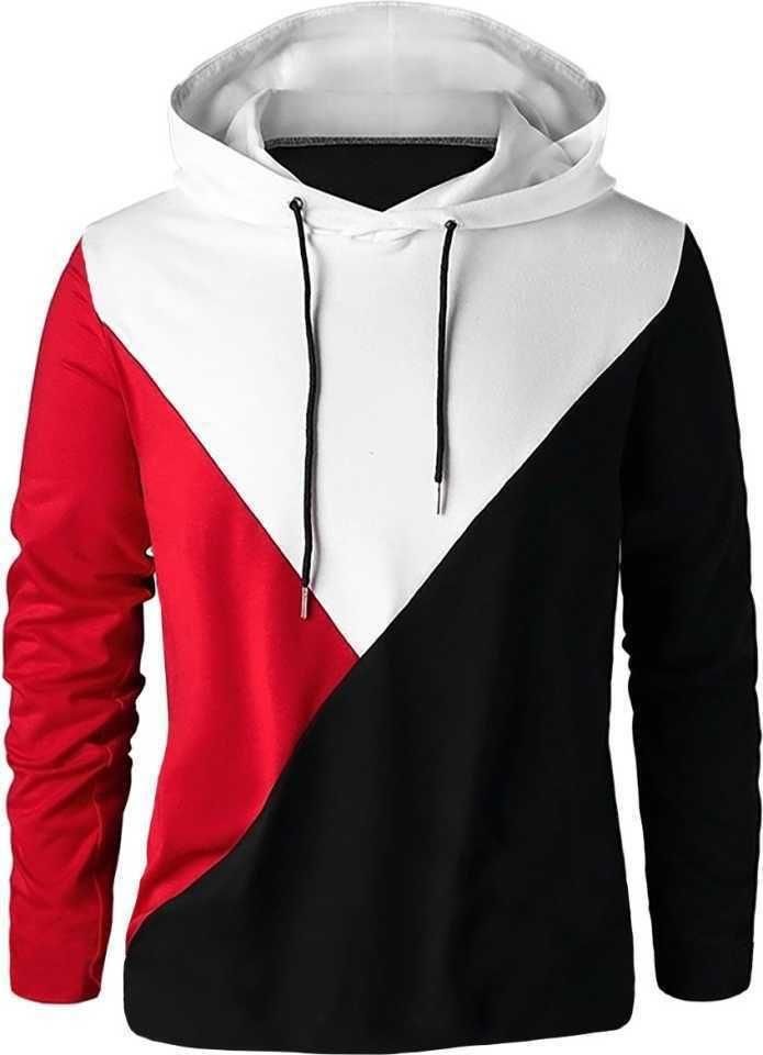 Cotton Blend Color Block Full Sleeves Hooded T-Shirt