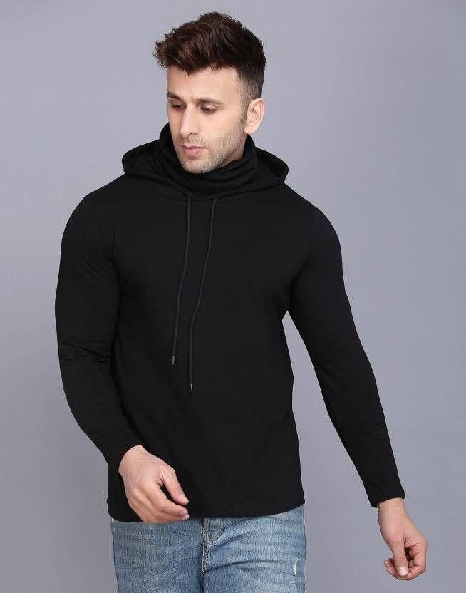 Denzolee Solid Hooded T-Shirt With Mask For Men's