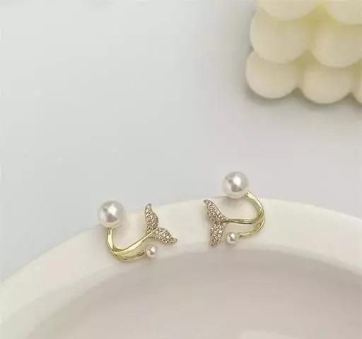 Korean Temperament Fishtail Pearl Silver Needle Earrings