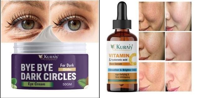 Kuraiy Vitamin C Happiness Face Serum With Kuraiy Bye Bye Dark Circle Eye Cream Natural Herbal 50gm Combo Pack
