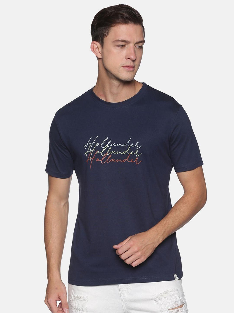 THE HOLLANDER Cotton Half Sleeevs Printed Mens Round Neck T-Shirt