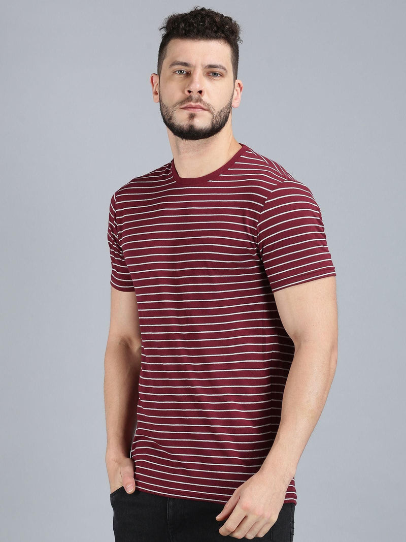 Urgear Cotton Stripes Half Sleeves Round Neck Men's T-Shirt