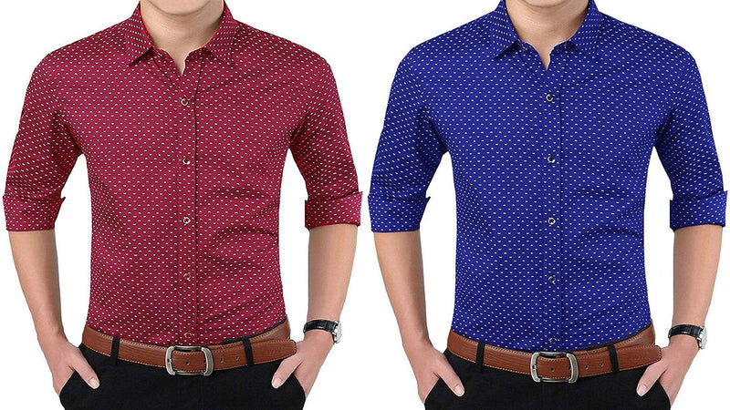 Cotton Printed Slim Fit Full Sleeves Casual Shirt (pack Of 2)