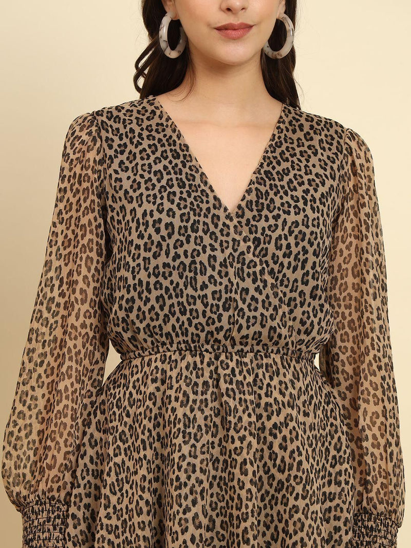 TRENDARREST Animal Print Overlap Dress