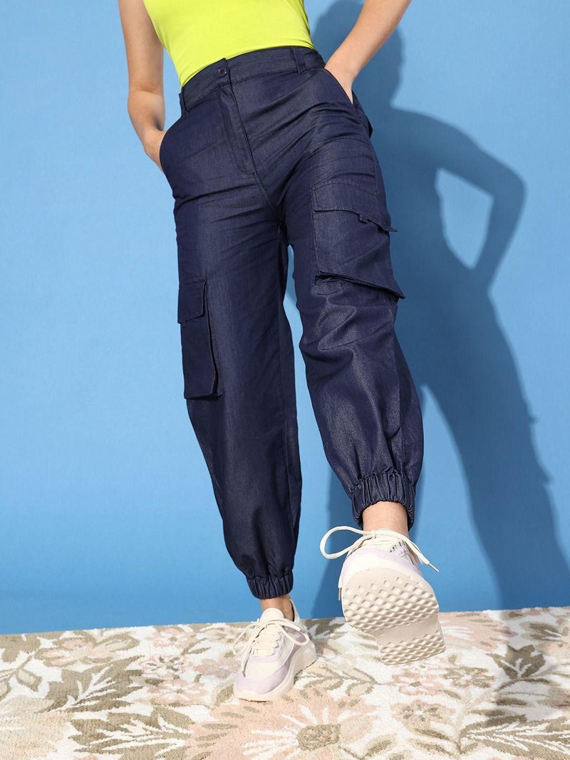 Style Quotient Women Blue Smart Loose Fit Easy Wash Joggers Trousers