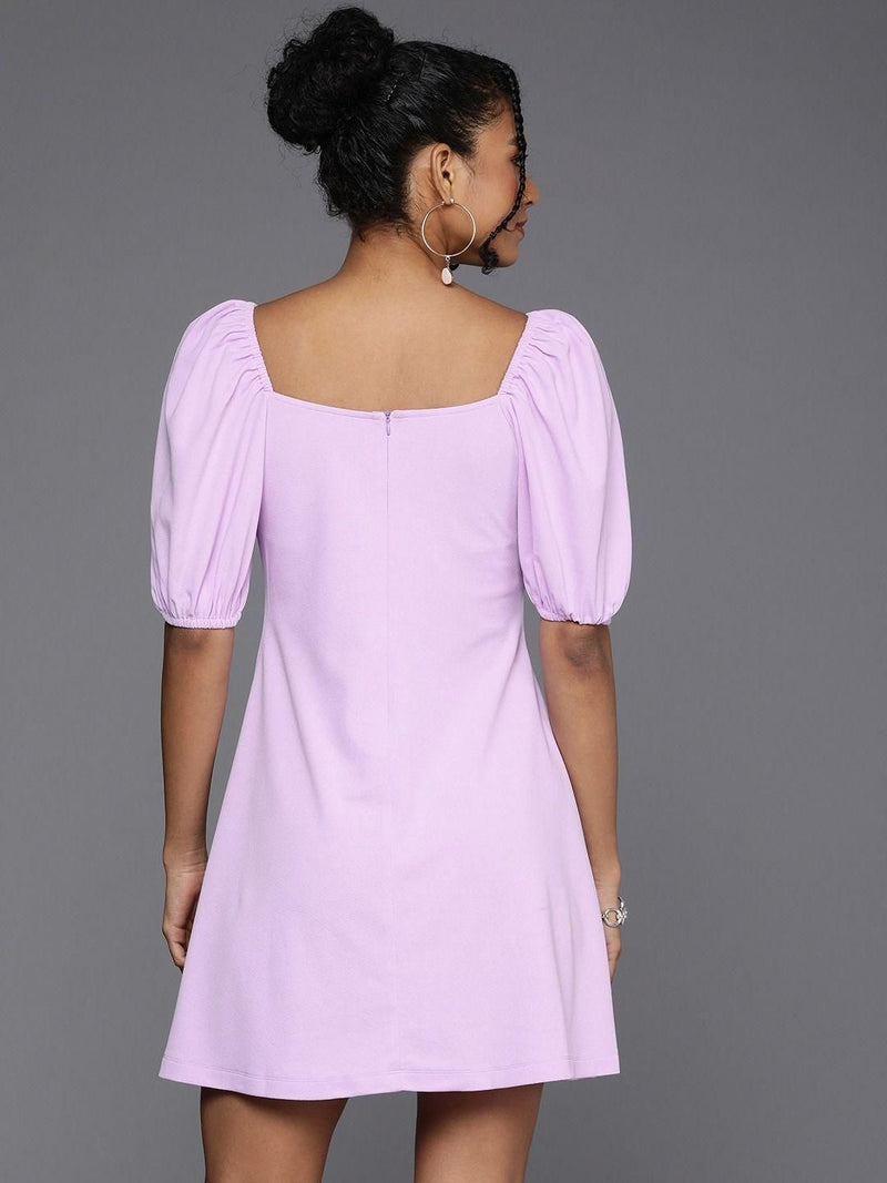 Style Quotient Women Lavender Puff Sleeves Dress