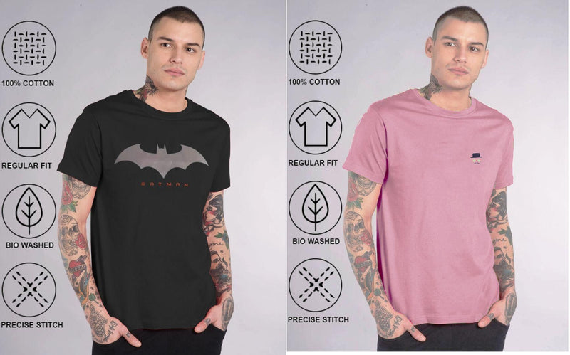 Cotton Blend Printed/Solid Half Sleeves Mens Round Neck T-Shirt Pack Of 2