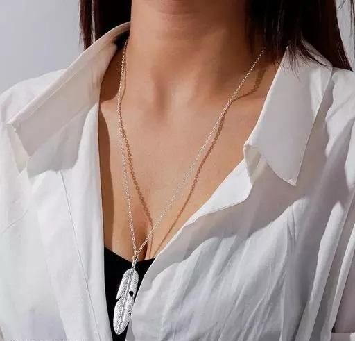 Fashion Simple Silver Color Meter Feather Leaf Shaped Pendant Necklace For Women