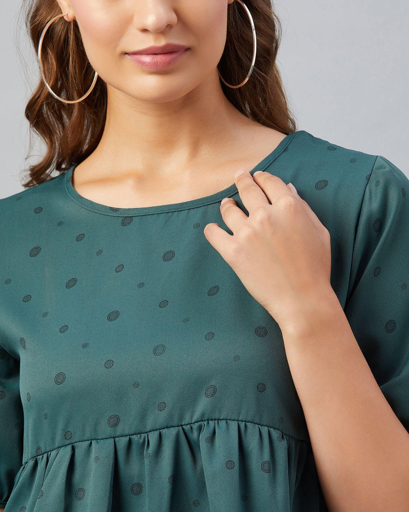 Women's Green Doted Ruffled Style Top