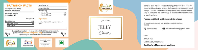 Organic Nature Jelly Candy Chocolate Fruits Flavour Mix Flavours 250 Gram Jar Pack