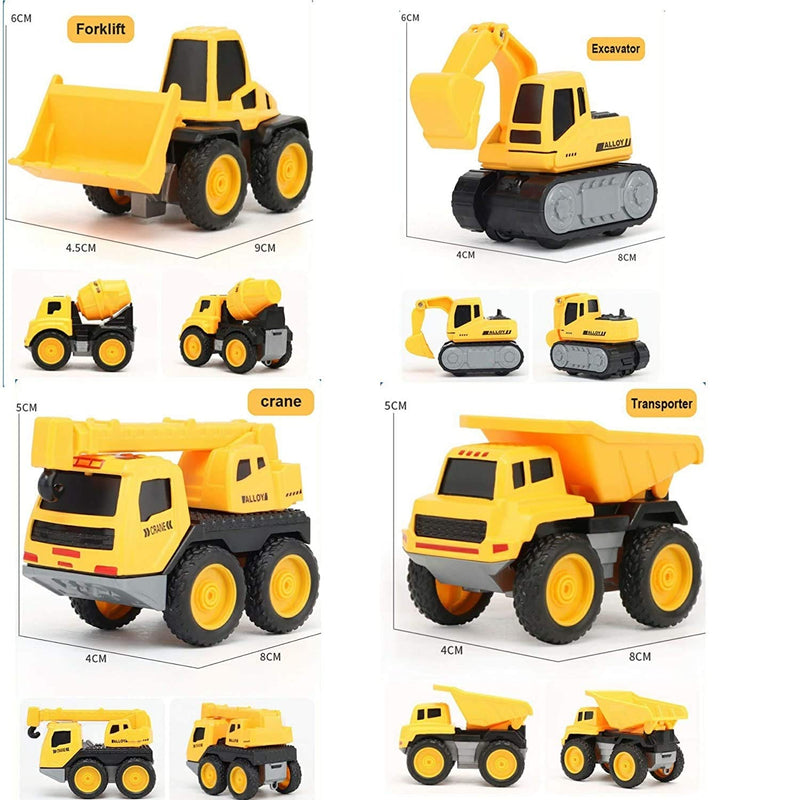 TEC TAVAKKAL Metal Team Car Unbreakable Engineering Automobile Construction Car Toys Set for Children Kids Crane Excavator Road Roller Forklift Mixer Truck Transporter Truck Machine Construction Toys.