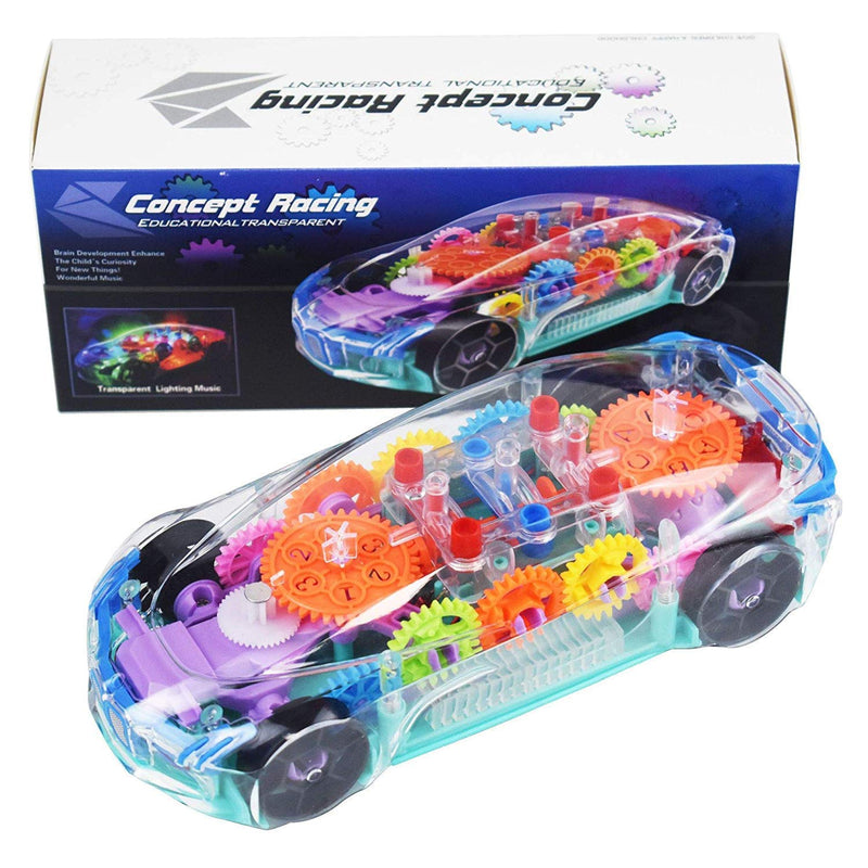 Brand Conquer 3D Transparent Car with 360 Degree Rotation | Gear Simulation Mechanical Car Toy with Light & Sound for Kids