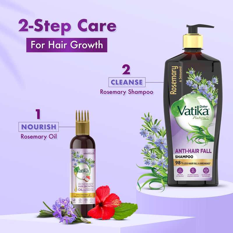 Dabur Vatika Rosemary & Seaweed Anti-Hairfall Shampoo - 640ml | Reduces Hair Fall | Stimulates Hair Growth and Thickness | Co-Created with Dermatologist | No Sulphates, Silicones & Parabens| Animal Test Free