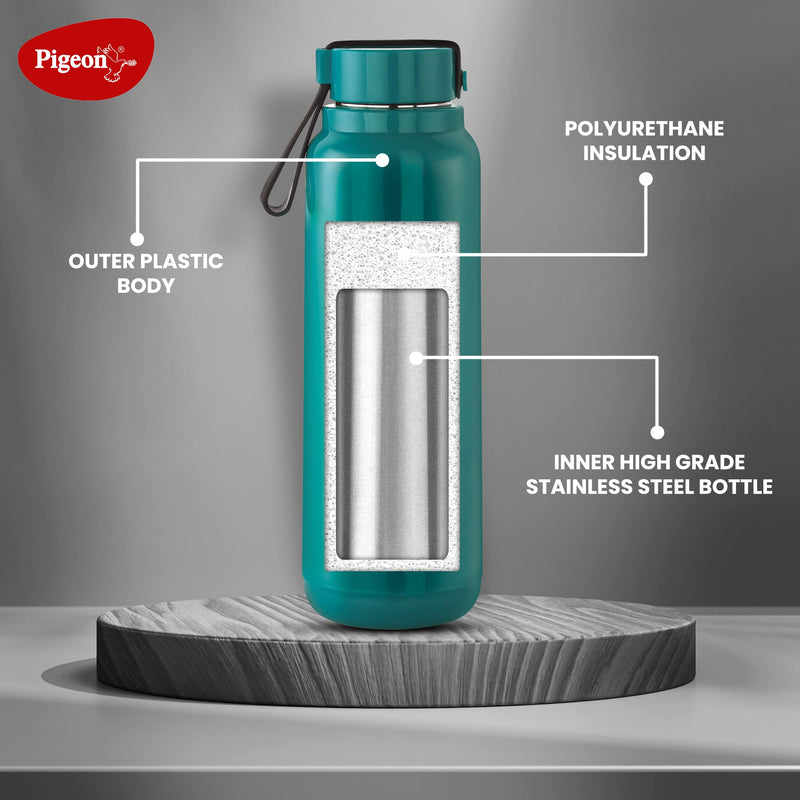 Pigeon by Stovekraft Radiant Insulated Stainless Steel Wide Mouth Bottle 600 ml Leak Proof, 24 hr Hot & Cold Thermos Flask (Blue)