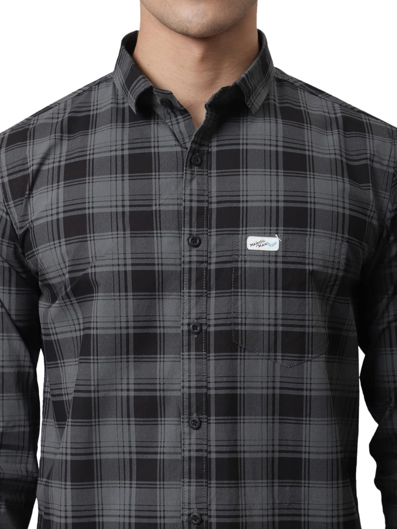 Majestic Man Men Checkered Slim Fit Casual Shirt (Grey, X-Large)