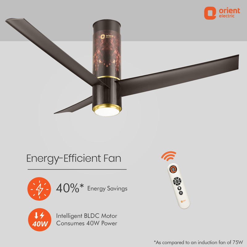 Orient Electric Aeroslim 1200mm BLDC motor Smart Ceiling Fan with IOT, Remote & Under light (Flame Gold)