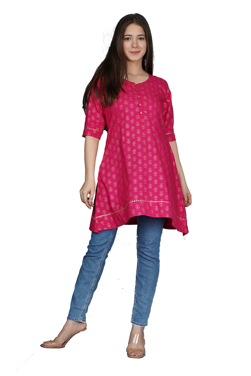 MEERA FAB Women's Cotton Regular Kurti (MF-175_Pink_Small)