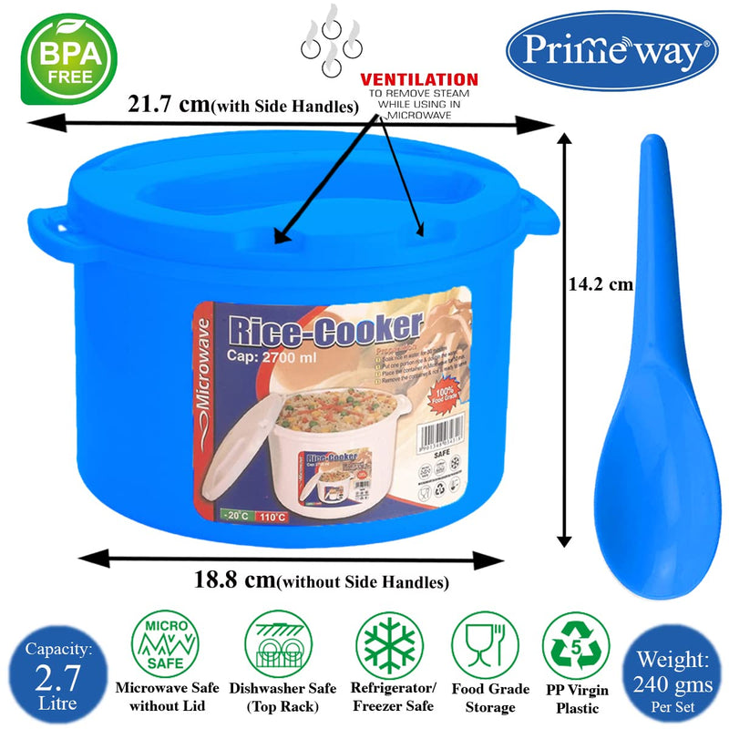 Primeway® Polypropylene 2.7L Microwave Rice Cooker Container w/Serving Spoon (Blue)