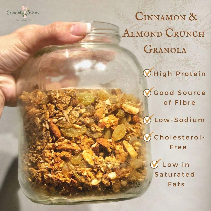 Spoonful Stories Homemade Cinnamon Almond Granola | With Almonds, Raisins, Sunflower & Pumpkin Seeds | Healthy Sugar Free Breakfast | 250 gm