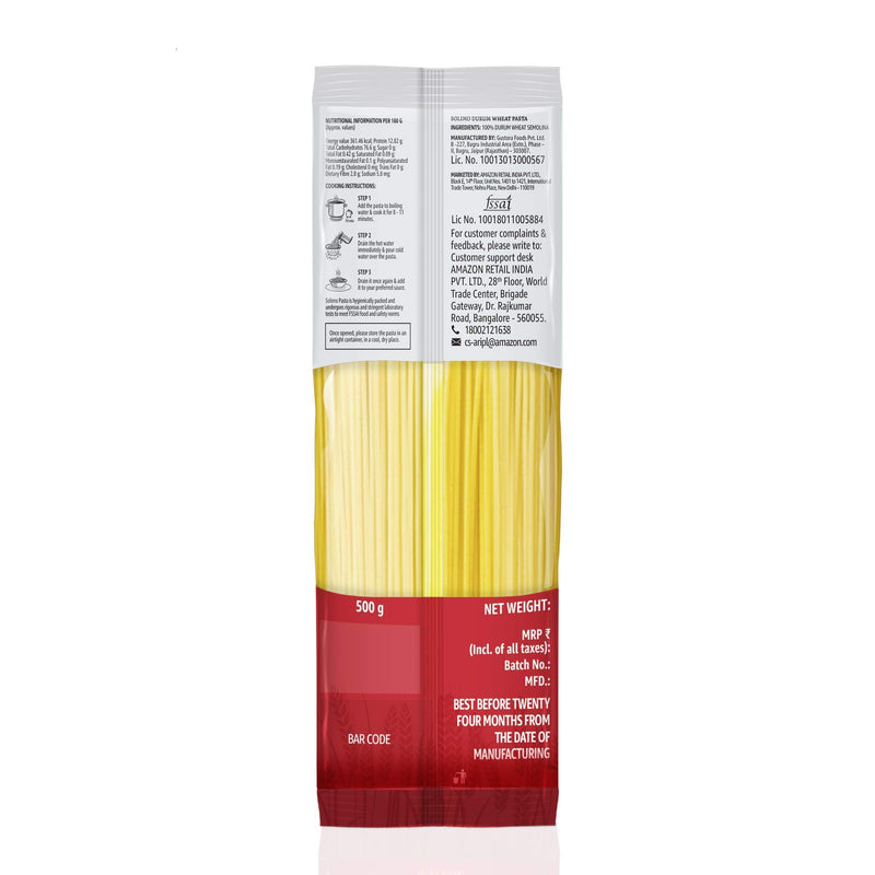 Amazon Brand - Solimo Durum Wheat Spaghetti Pasta Pouch, 500 grams