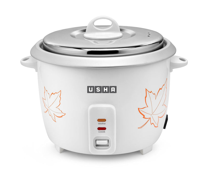 USHA Rc18Ss1 D 700 Watt 1.8 Litres Automatic Rice Cooker With Powerful Heating Element,Keep Rice Warm For 5 Hrs,Steamer,Trivet Plate&More Accessories,5 Yrs Warranty (White),With Stainless Steel Lid