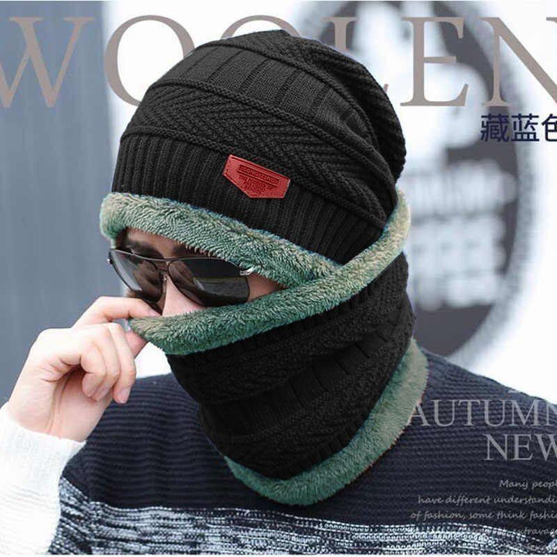 Men's Woollen Cap Set With Neck Muffler