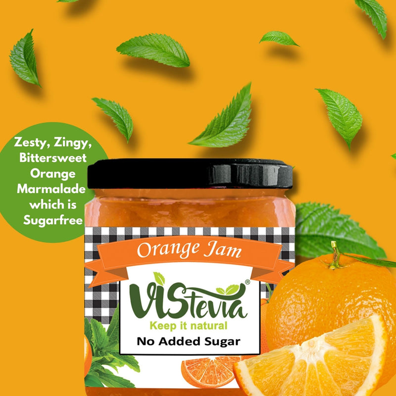 Vistevia Sugar Free Strawberry and Orange Jam, Diabetic and Keto Friendly - Sweetened Naturally with Stevia, More Than 60% Fruit Content - Tastes Delicious - Pack of 2 (220*2 GM)