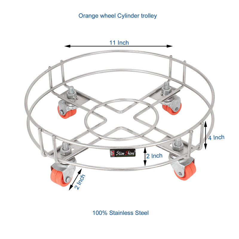 OSE Stainless Steel Heavy Cylinder Trolley with Wheels | Gas Trolley LPG Cylinder Stand (Pack of 1)