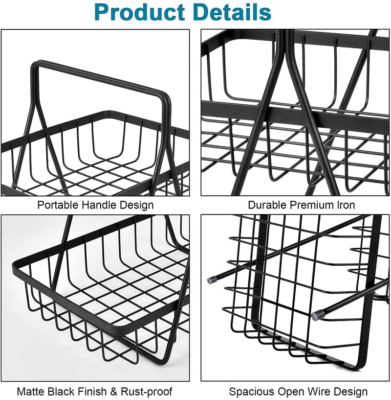 Plantex High Grade Steel 2-Tier Fruit & Vegetable Basket For Dining Table/Tiered Shelf Kitchen (Black)